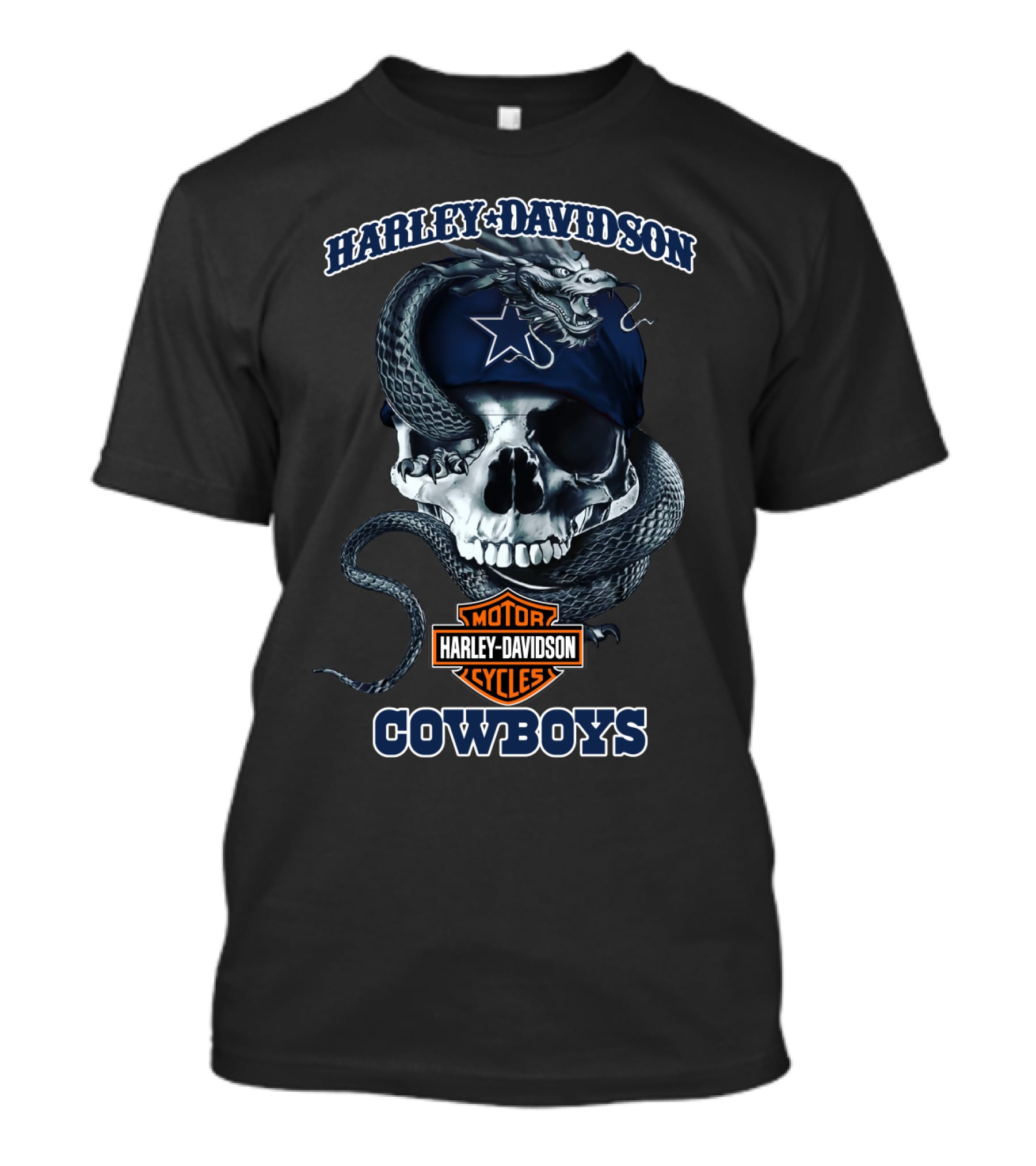 Harley Davidson Motor Cycles Cowboys Skull With Star And Snake T-Shirt