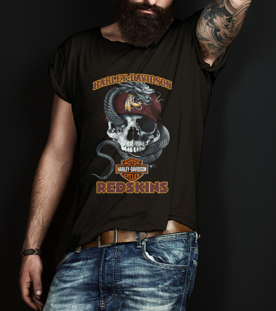 Harley Davidson Redskins Skull And Snake T-Shirt
