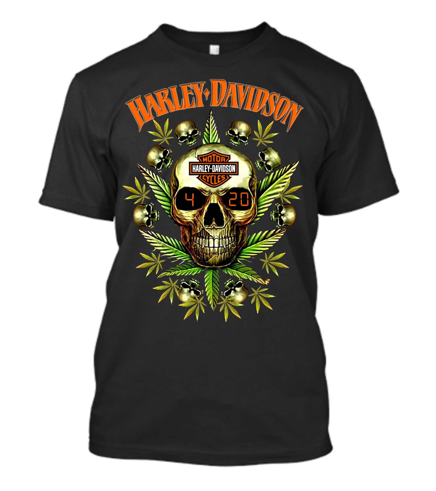 Harley Davidson Skull 420 Motor Cycles Leaf Skulls T-Shirt
