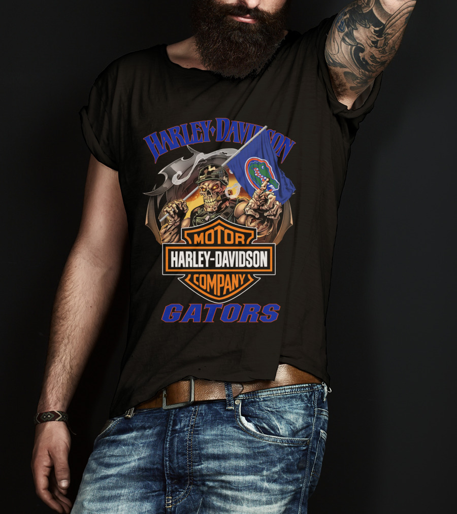 Harley Davidson Motor Company Gators Florida Gators Flag Skeleton Rider T-Shirt