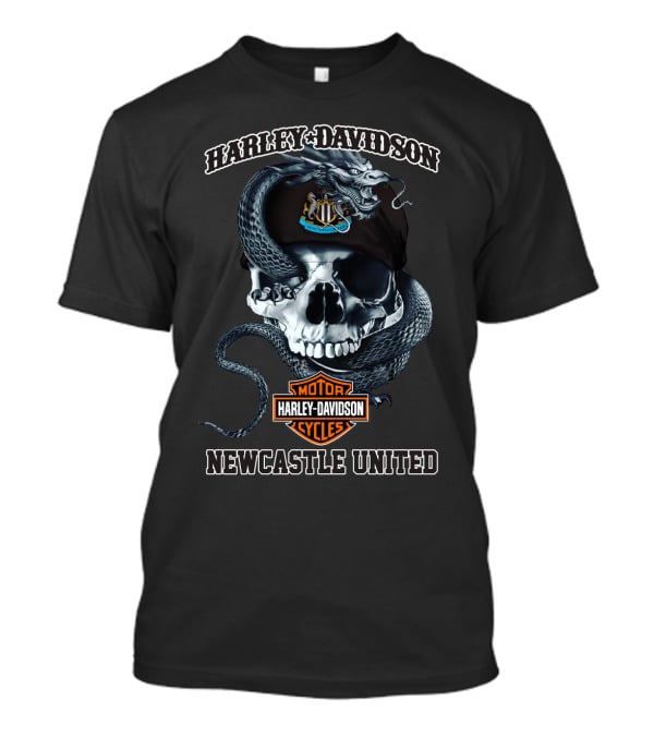 Harley Davidson Skull With Newcastle United And Snake T-Shirt