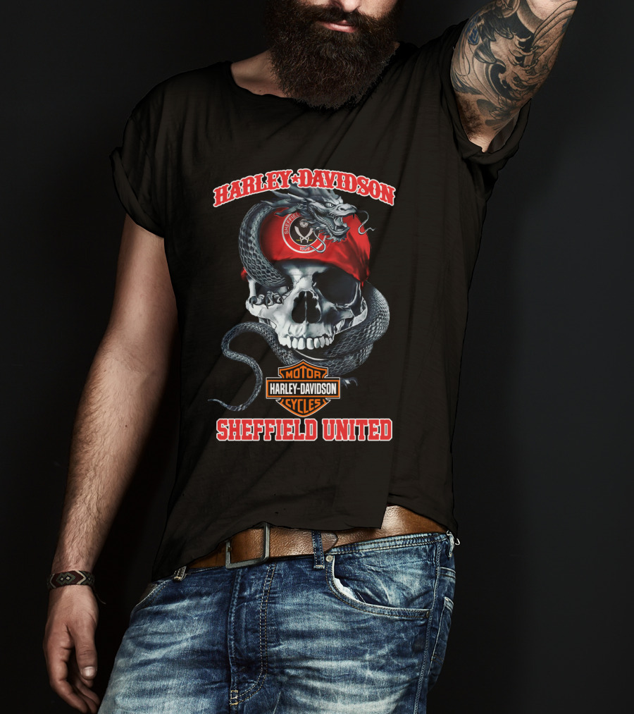 Harley Davidson Motor Cycles Skull Snake Sheffield United T-Shirt