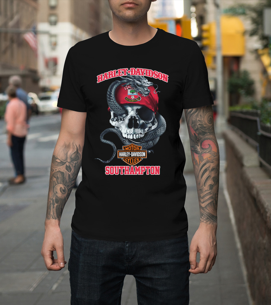 Harley Davidson Motor Cycles Skull Snake Southampton T-Shirt