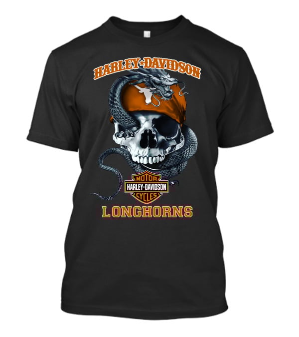 Harley Davidson Texas Longhorns Skull And Snake Motorcycle Cycles T-Shirt