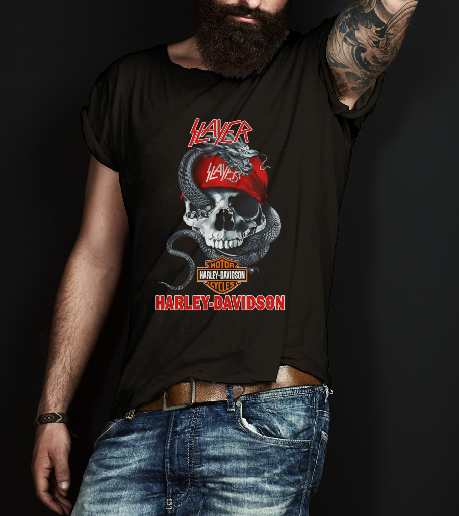 Slayer Harley Davidson Skull And Snake T-Shirt