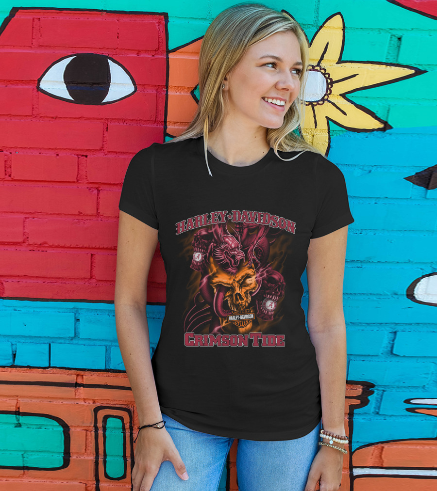 Harley Davidson Crimson Tide Alabama Cycles Skull And A T-Shirt