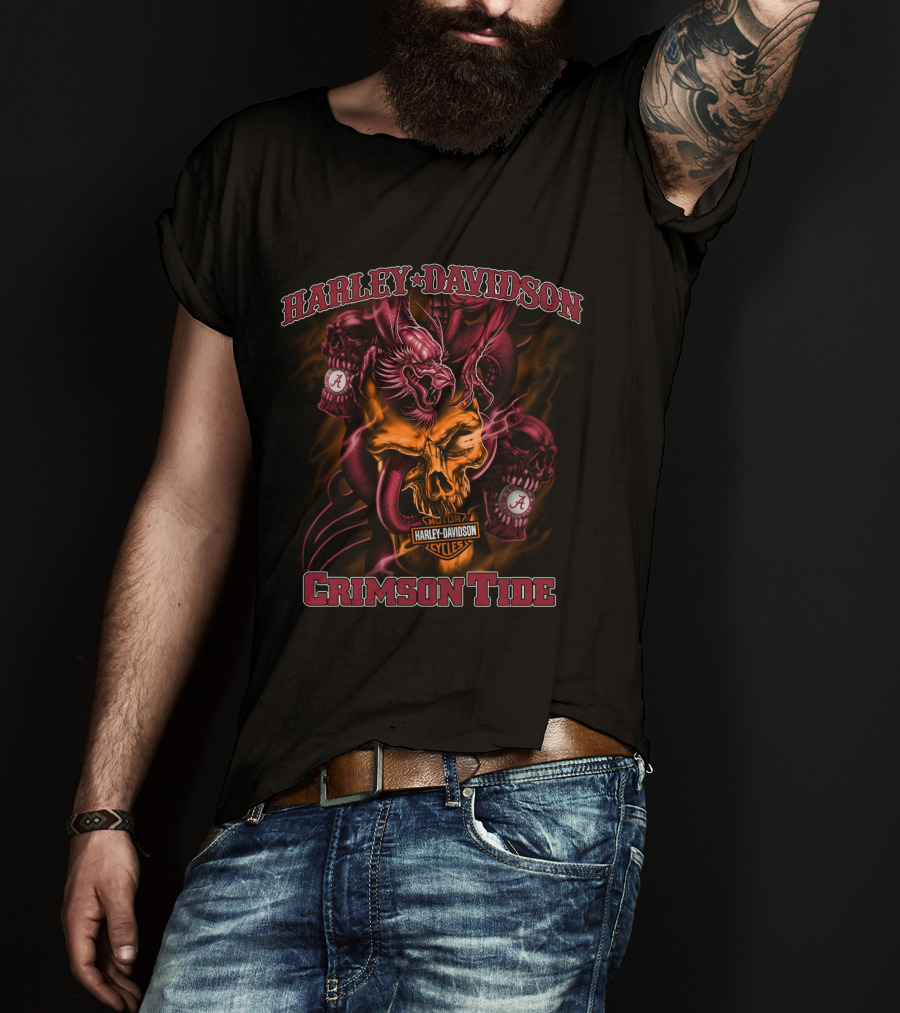 Harley Davidson Crimson Tide Alabama Cycles Skull And A T-Shirt