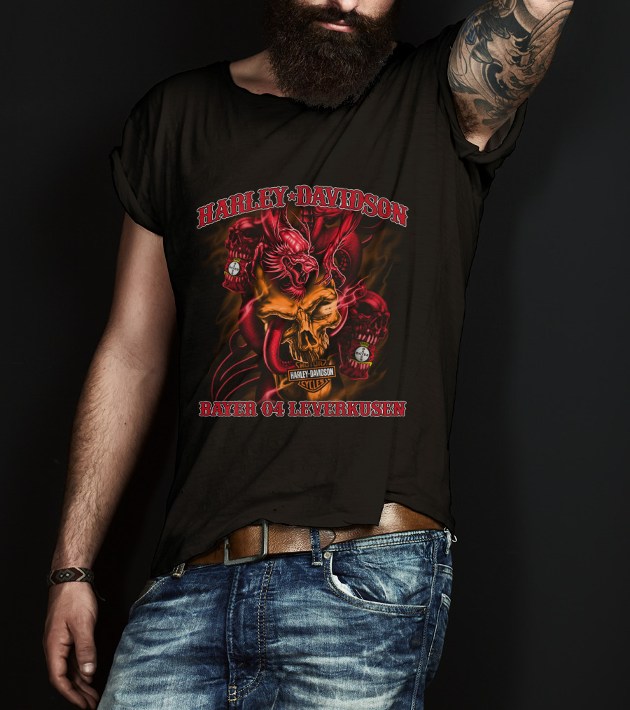 Harley Davidson Bayer 04 Leverkusen Skull Dragon T-Shirt