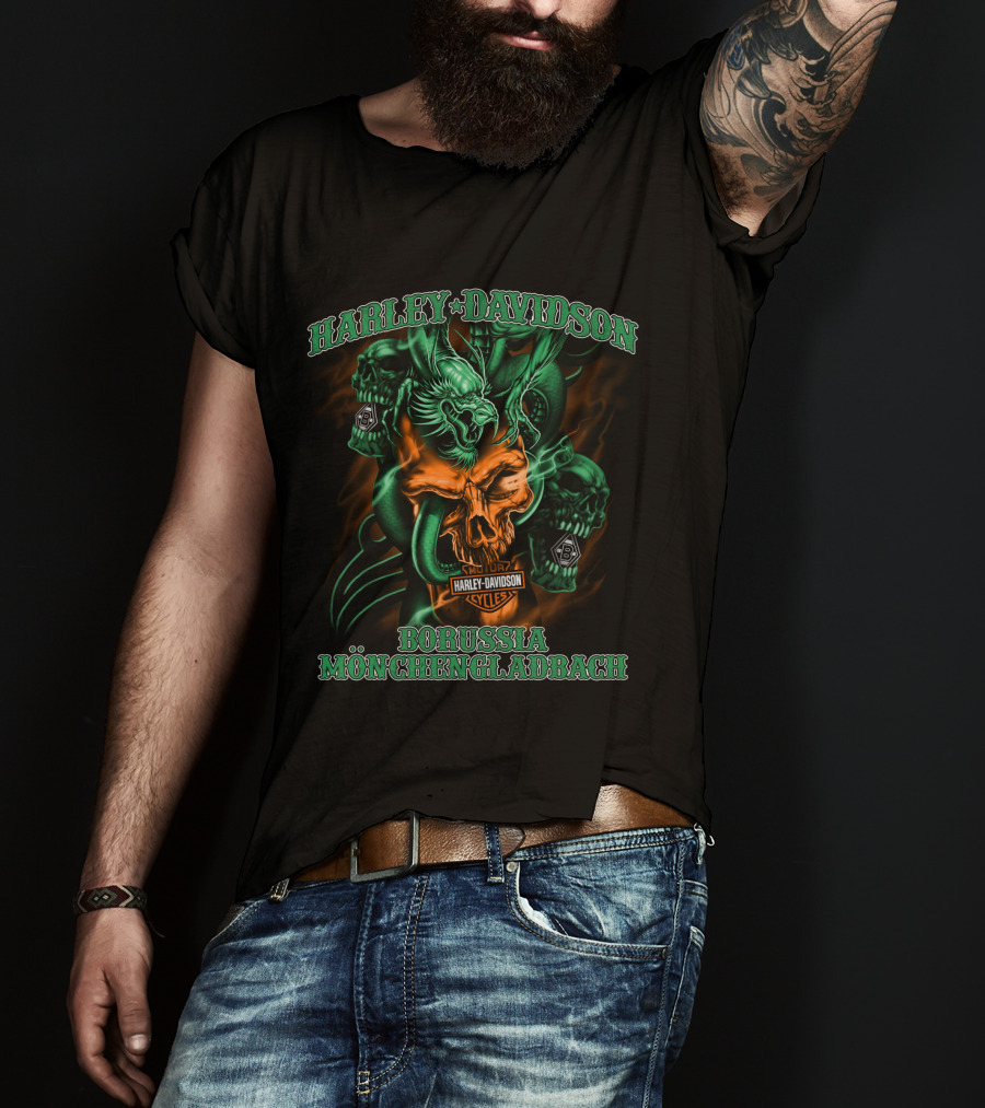 Harley Davidson Borussia Mönchengladbach Cycles Skull Dragon T-Shirt