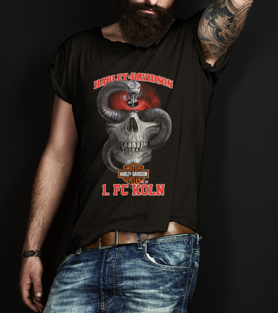 Harley Davidson Motor Cycles 1. Fc Köln Skull Serpent T-Shirt