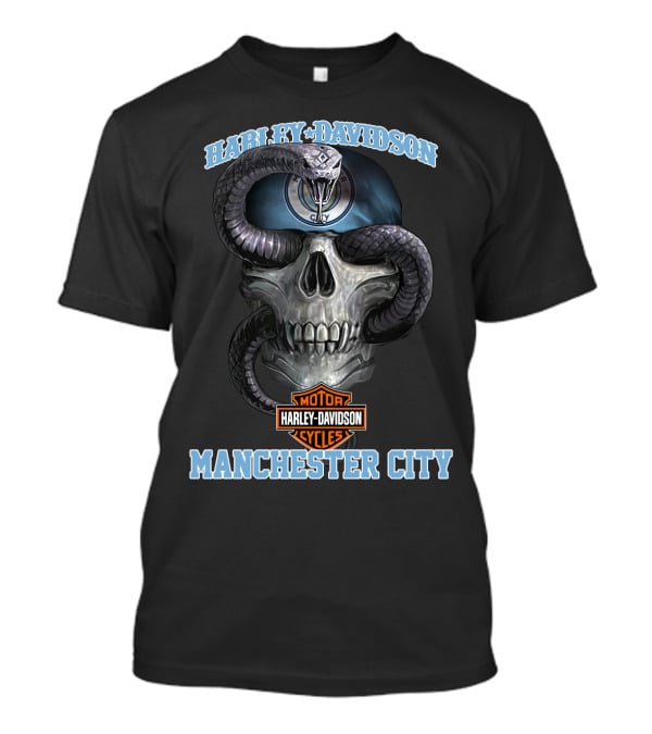 Harley Davidson Motorcycles Manchester City Skull And Snake T-Shirt