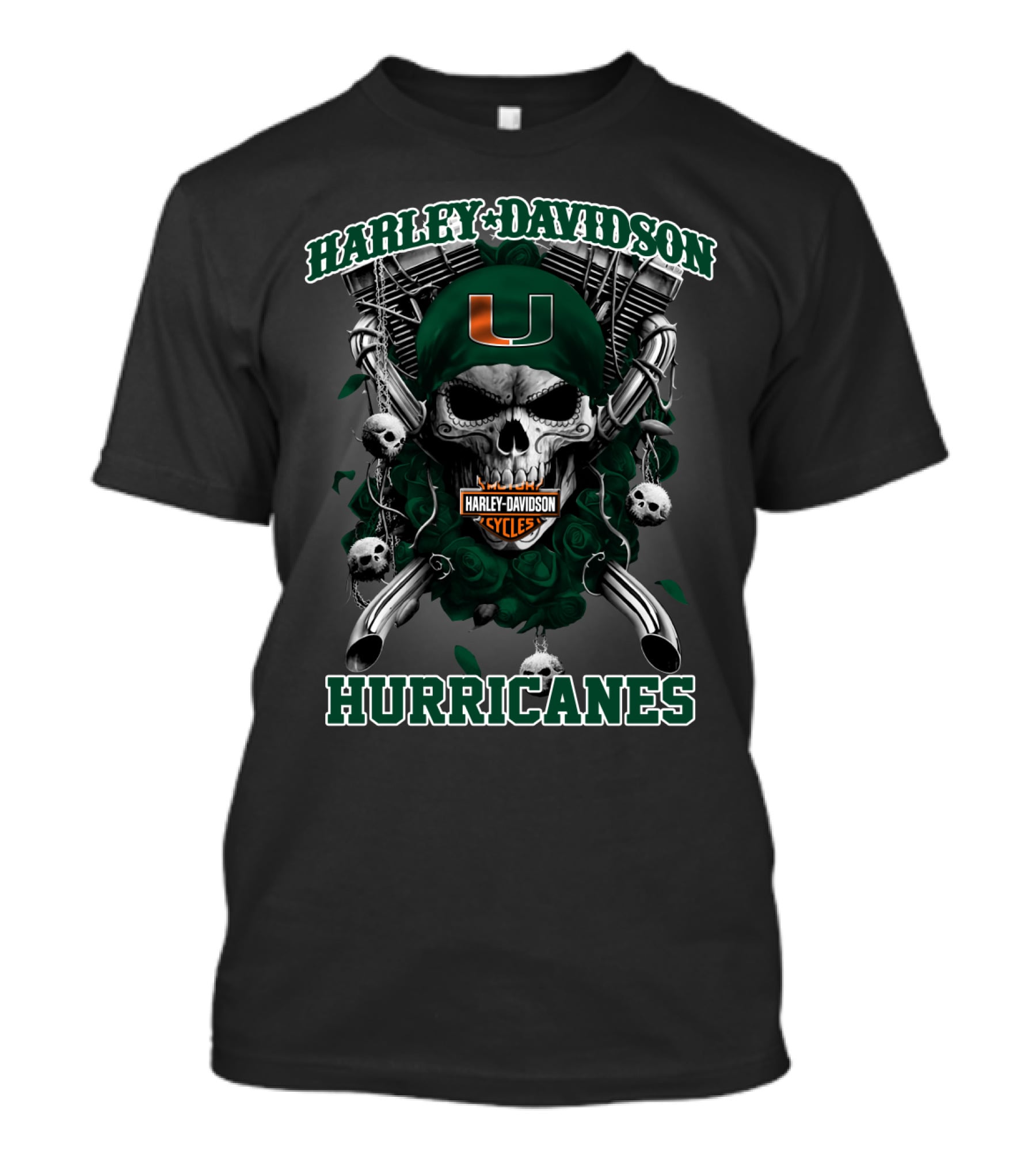 Harley Davidson Miami Hurricanes Cyclones Skulls Football U T-Shirt