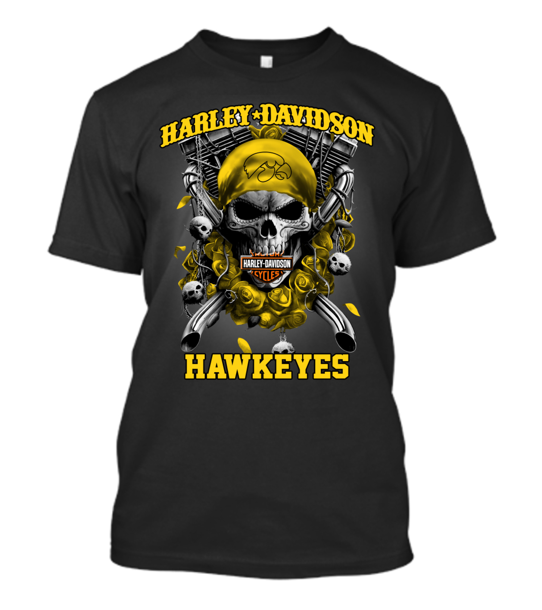 Harley Davidson Hawkeyes Skull Motorcycle Cycles T-Shirt