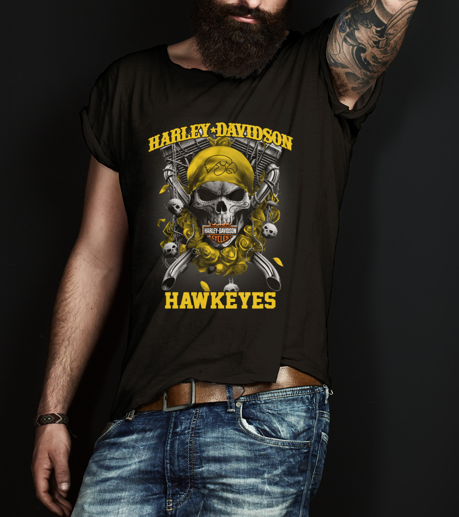 Harley Davidson Hawkeyes Skull Motorcycle Cycles T-Shirt