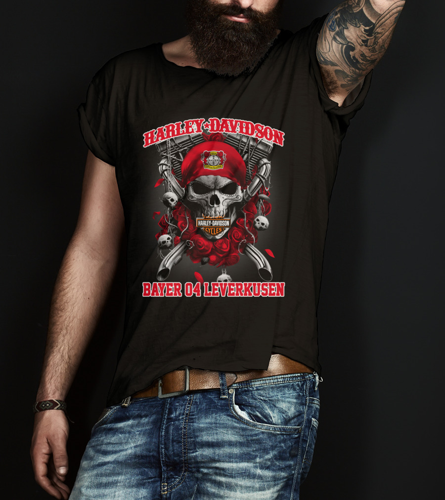 Harley Davidson Cycles Skull Bayer 04 Leverkusen T-Shirt