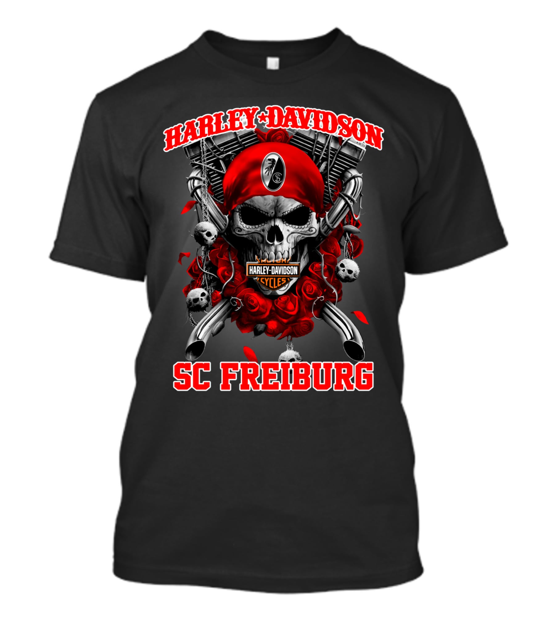 Harley Davidson Sc Freiburg Skull Cycles Red Bandana T-Shirt