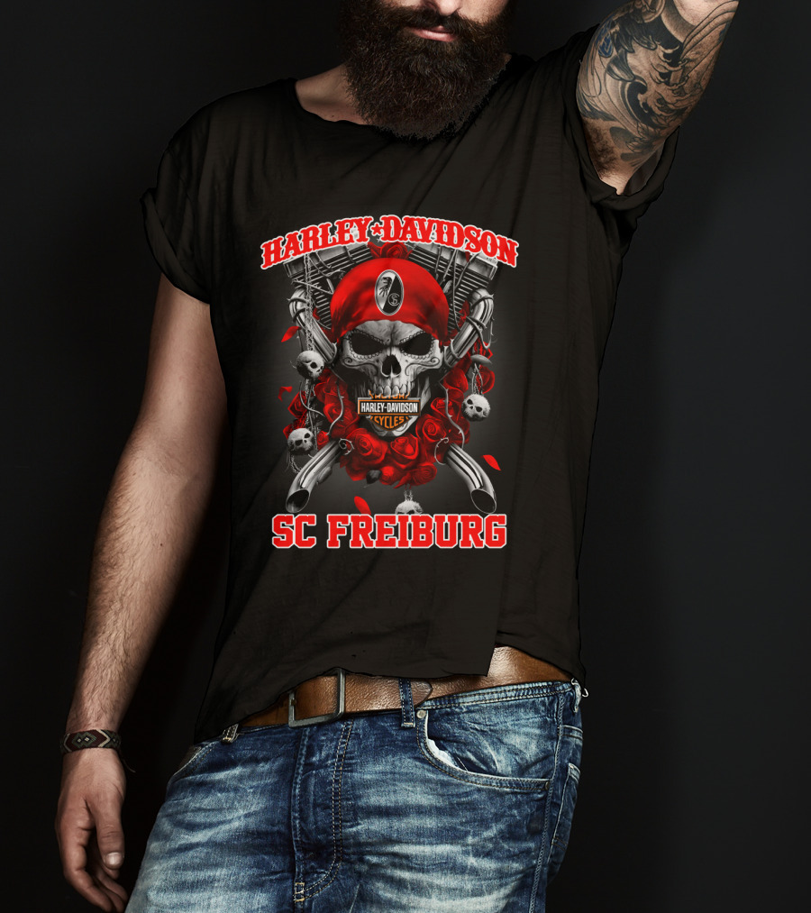 Harley Davidson Sc Freiburg Skull Cycles Red Bandana T-Shirt
