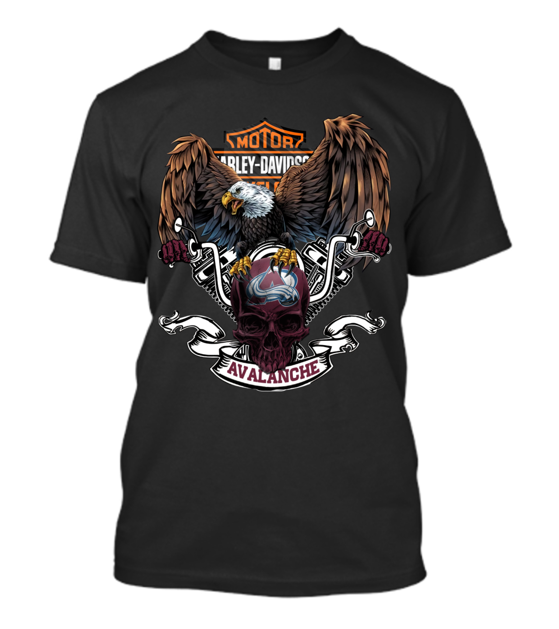 Motor Harley Davidson Cycles Colorado Avalanche Eagle And Skull T-Shirt