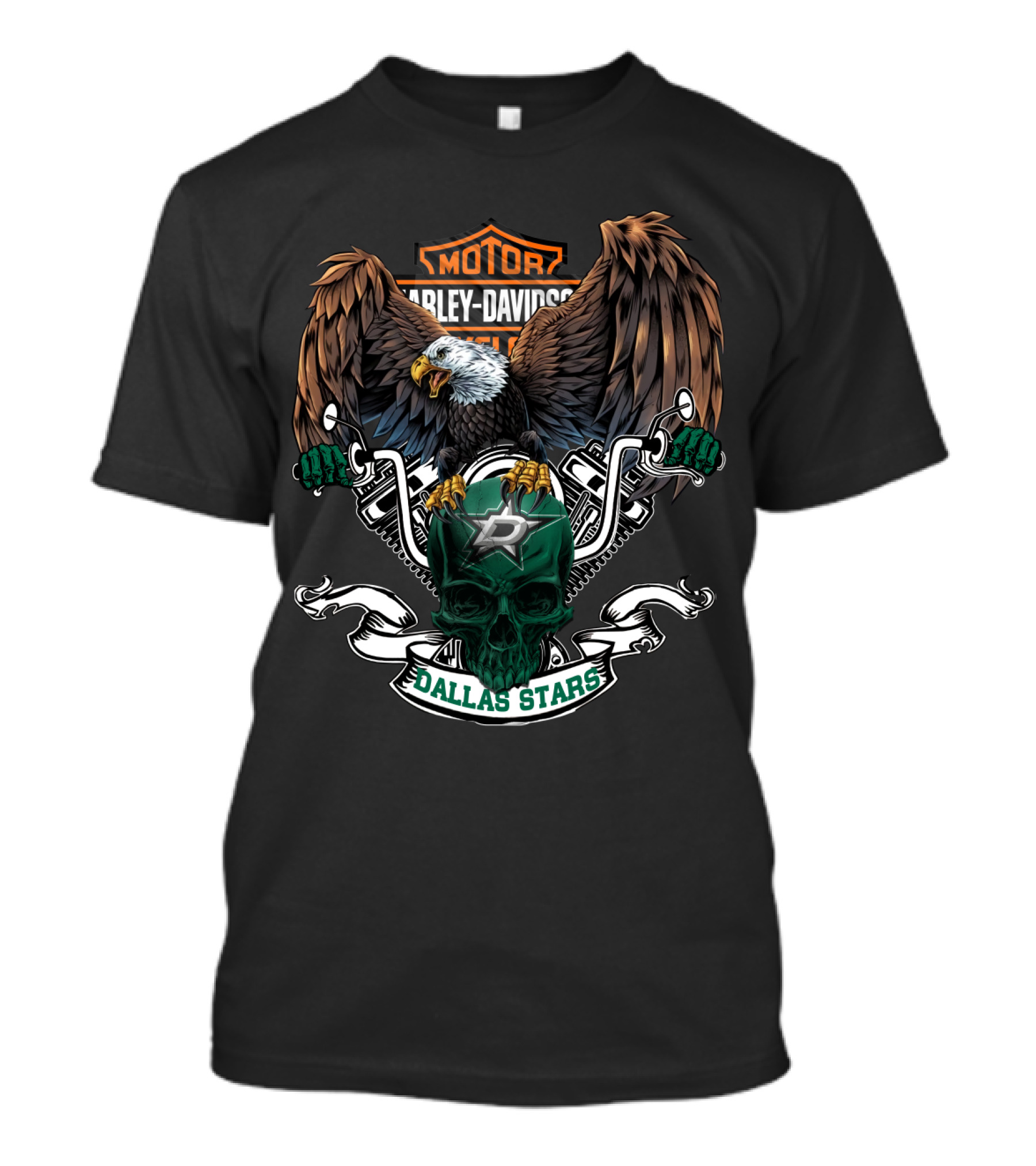 Harley Davidson Motorcycles Bald Eagle Dallas Stars Nhl Hockey Skull T-Shirt