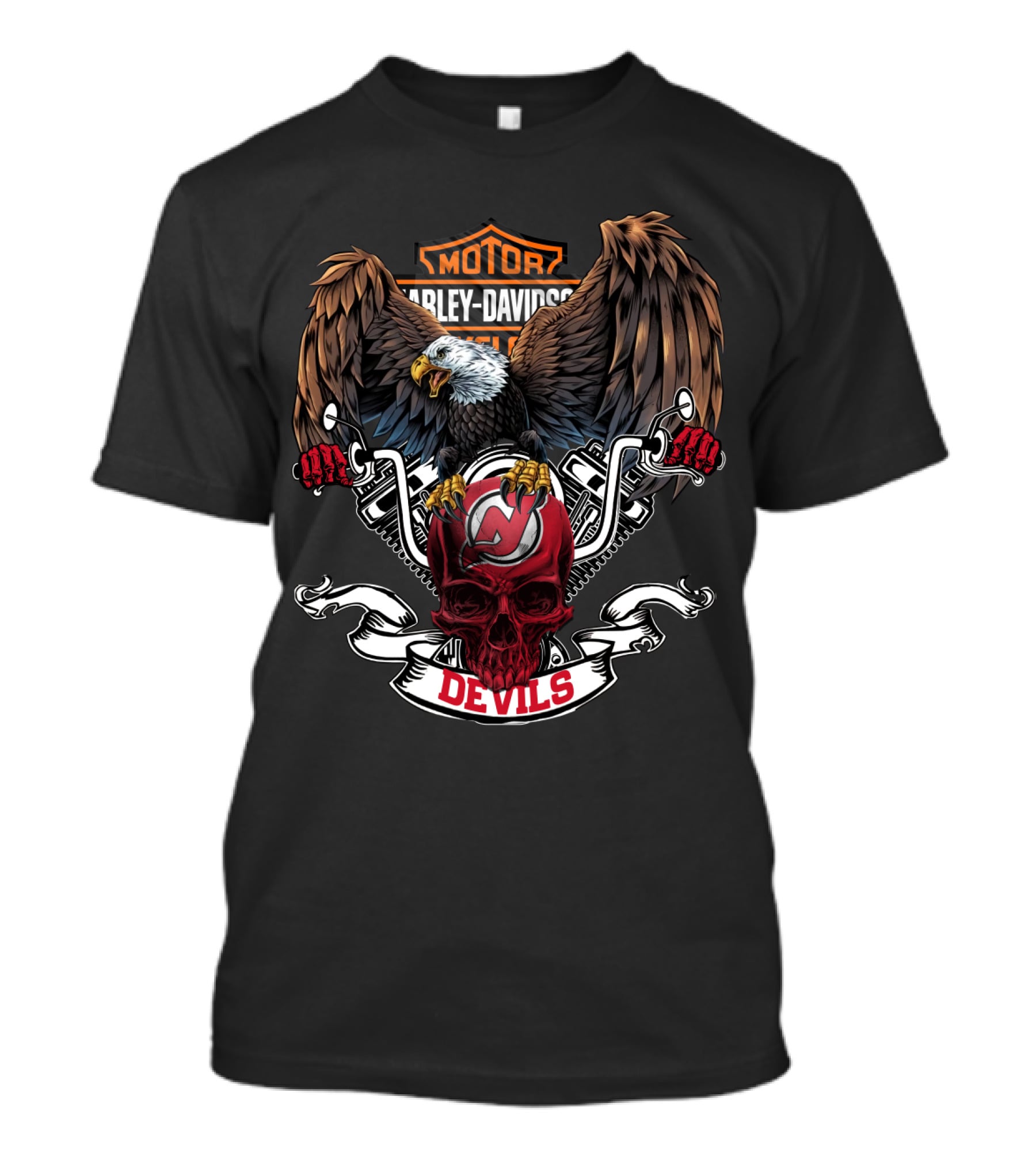 Motor Harley Davidson Cycles Bald Eagle New Jersey Devils Skull T-Shirt