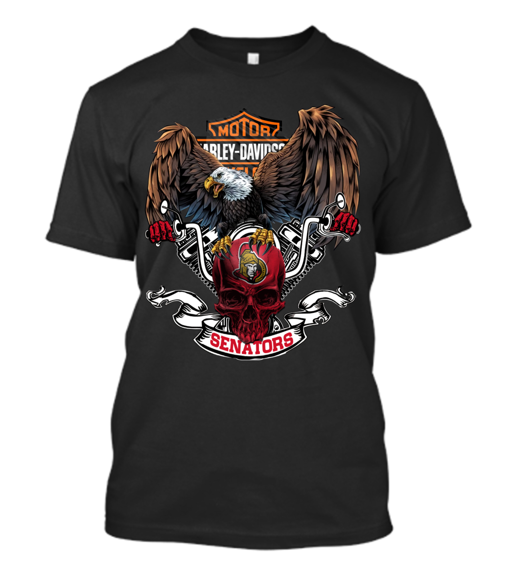 Hd Nhl Ottawa Senators Bald Eagle Motor Harley Davidson Skull T-Shirt