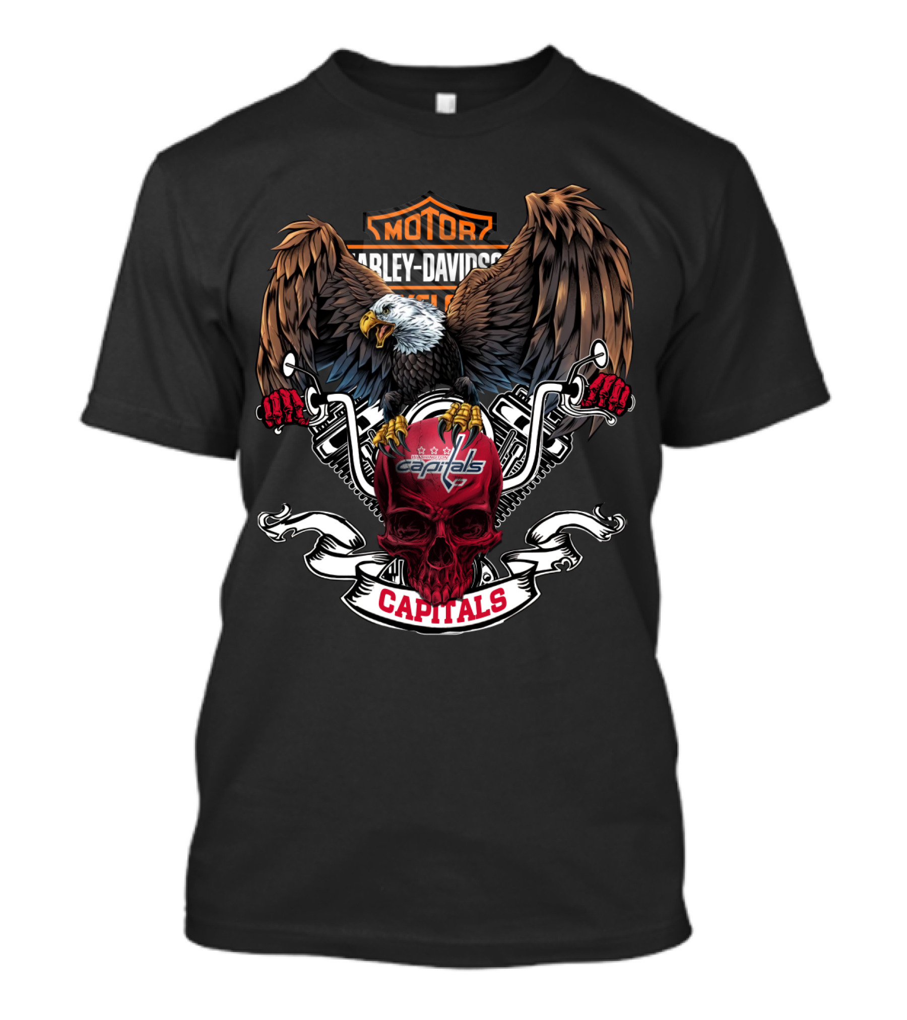 Harley Davidson Nhl Washington Capitals Bald Eagle Skull Motorcycle 87 T-Shirt