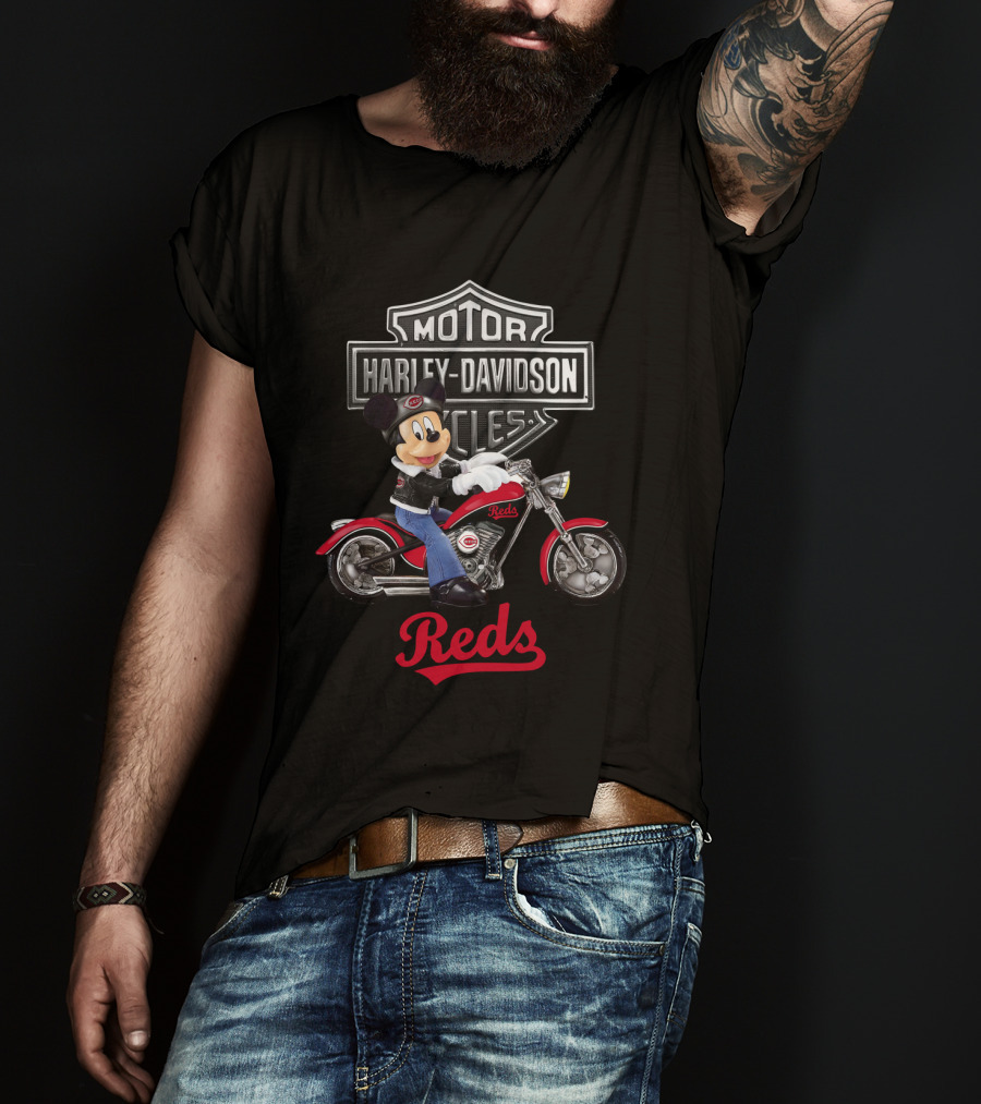 Mickey Mouse Harley Davidson Motorcycles Reds Mlb Cincinnati T-Shirt