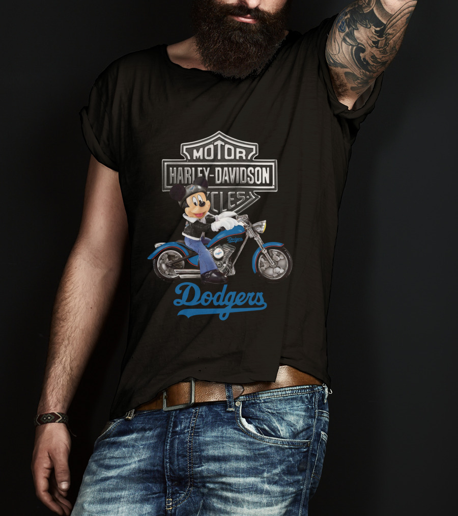 Mickey Mouse Harley Davidson Motorcycles Los Angeles Dodgers T-Shirt