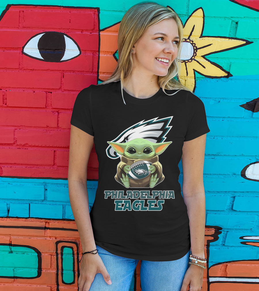 Philadelphia Eagles Baby Yoda Football T-Shirt