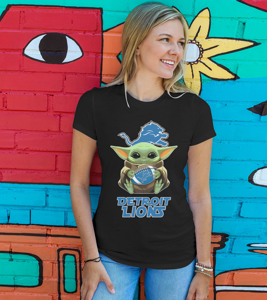 Detroit Lions Baby Yoda Football T-Shirt