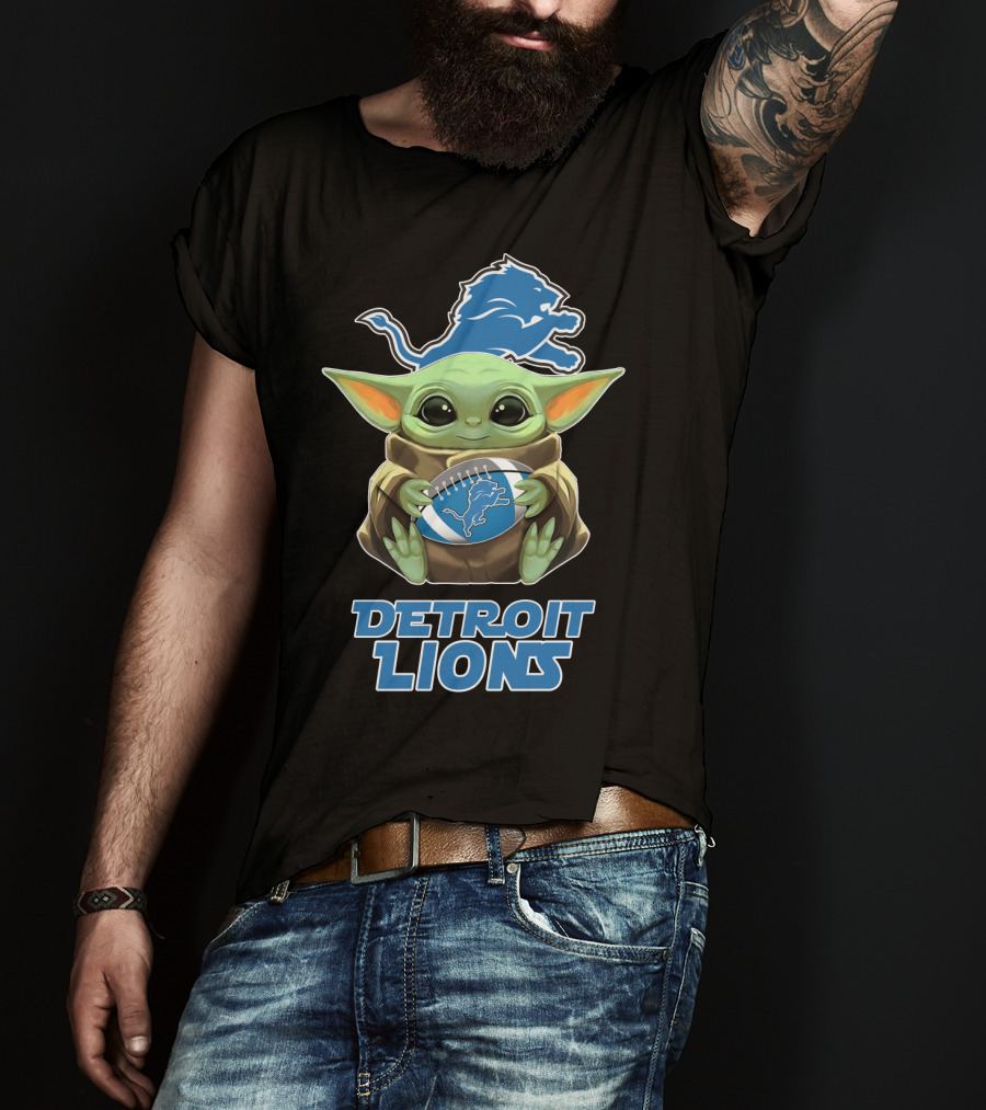 Detroit Lions Baby Yoda Football T-Shirt