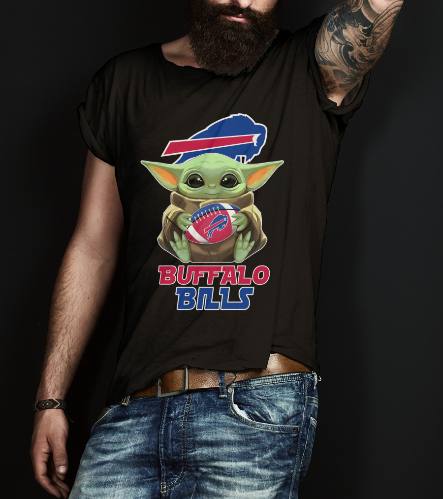 Buffalo Bills Baby Yoda Holding Football T-Shirt