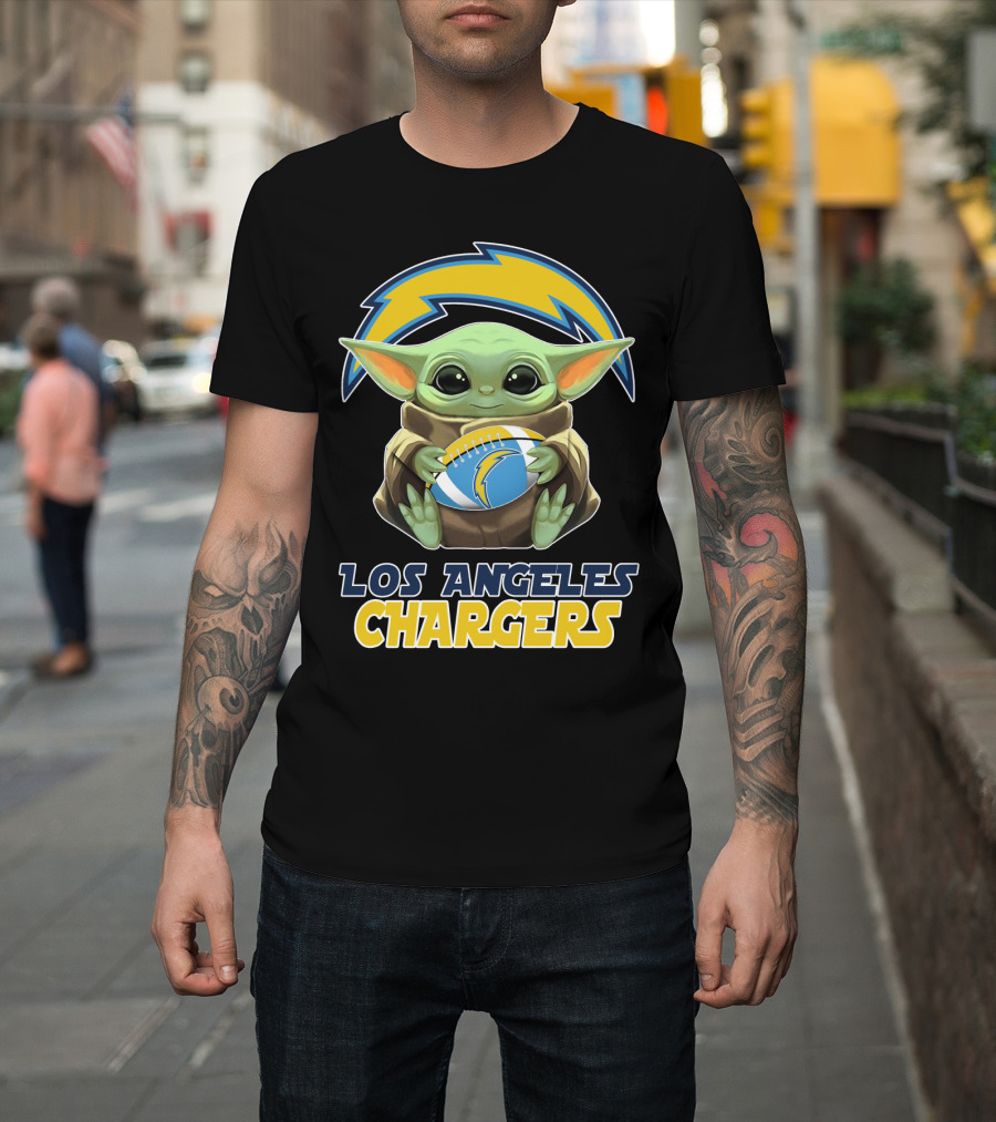 Los Angeles Chargers Baby Yoda Football T-Shirt