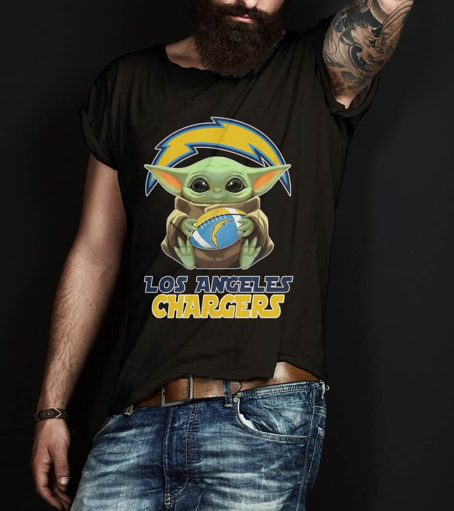 Los Angeles Chargers Baby Yoda Football T-Shirt