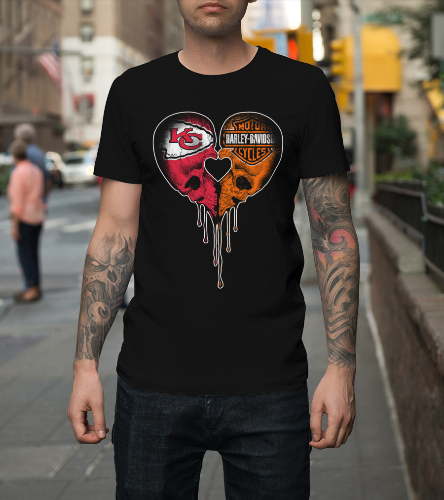 Kansas City Chiefs Harley Davidson Dripping Skull Heart T-Shirt
