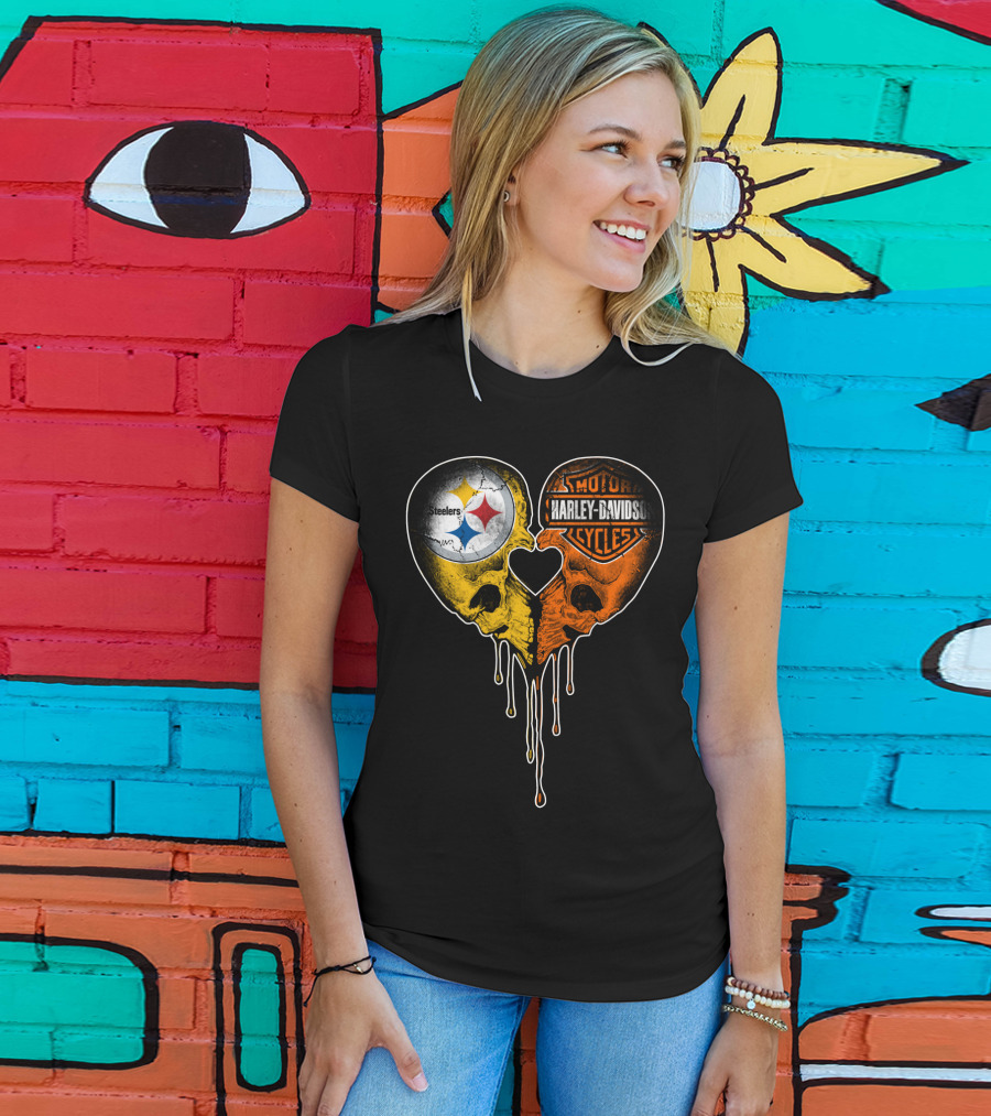Steelers Harley Davidson Heart Skull Fusion T-Shirt