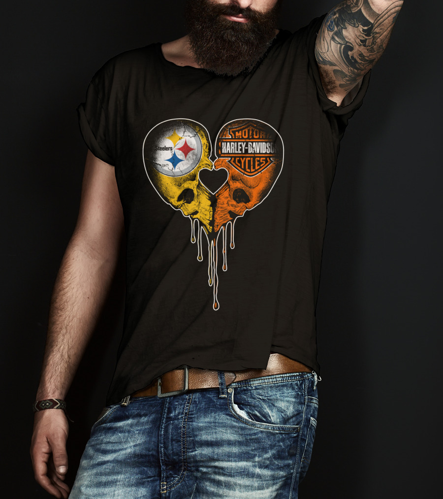 Steelers Harley Davidson Heart Skull Fusion T-Shirt