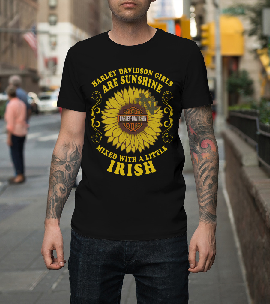 Harley Davidson Girls Are Sunshine Mixed With A Little Irish Motor Cycles T-Shirt