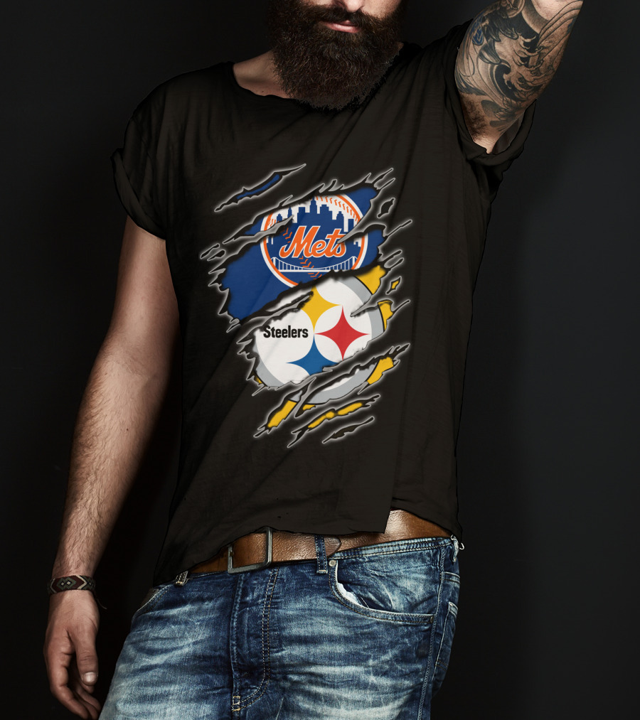 Mets Steelers Fan Crossover Logo T-Shirt