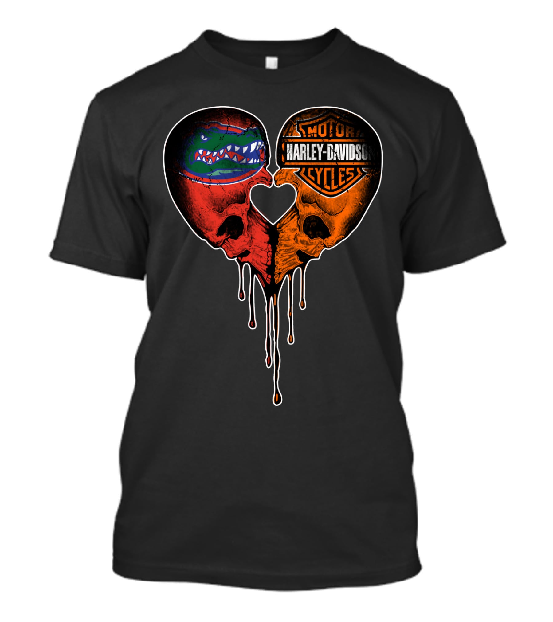 Florida Gators Harley Davidson Dripping Skull Heart T-Shirt