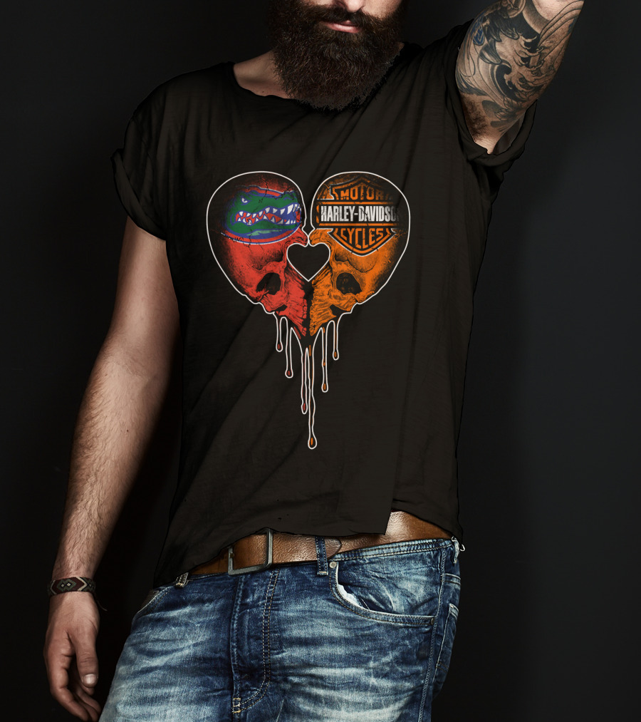 Florida Gators Harley Davidson Dripping Skull Heart T-Shirt