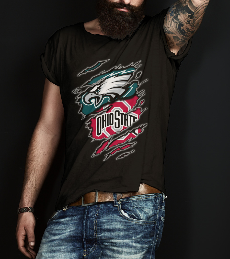 Philadelphia Eagles And Ohio State Buckeyes Fan Logo Blend T-Shirt