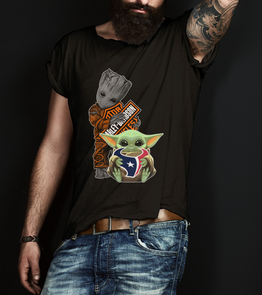 Groot Harley Davidson Nfl Houston Texans Baby Yoda T-Shirt
