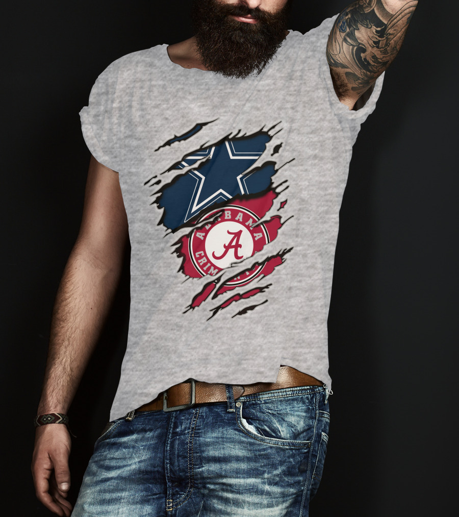 Cowboys Star And Alabama Crimson Tide Logo Torn Layers T-Shirt