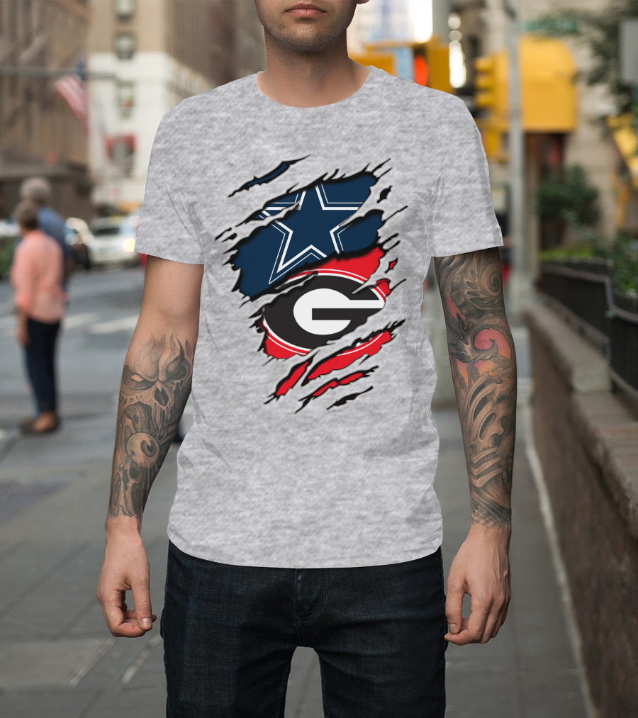 Dallas Cowboys Georgia Bulldogs Torn Flag T-Shirt