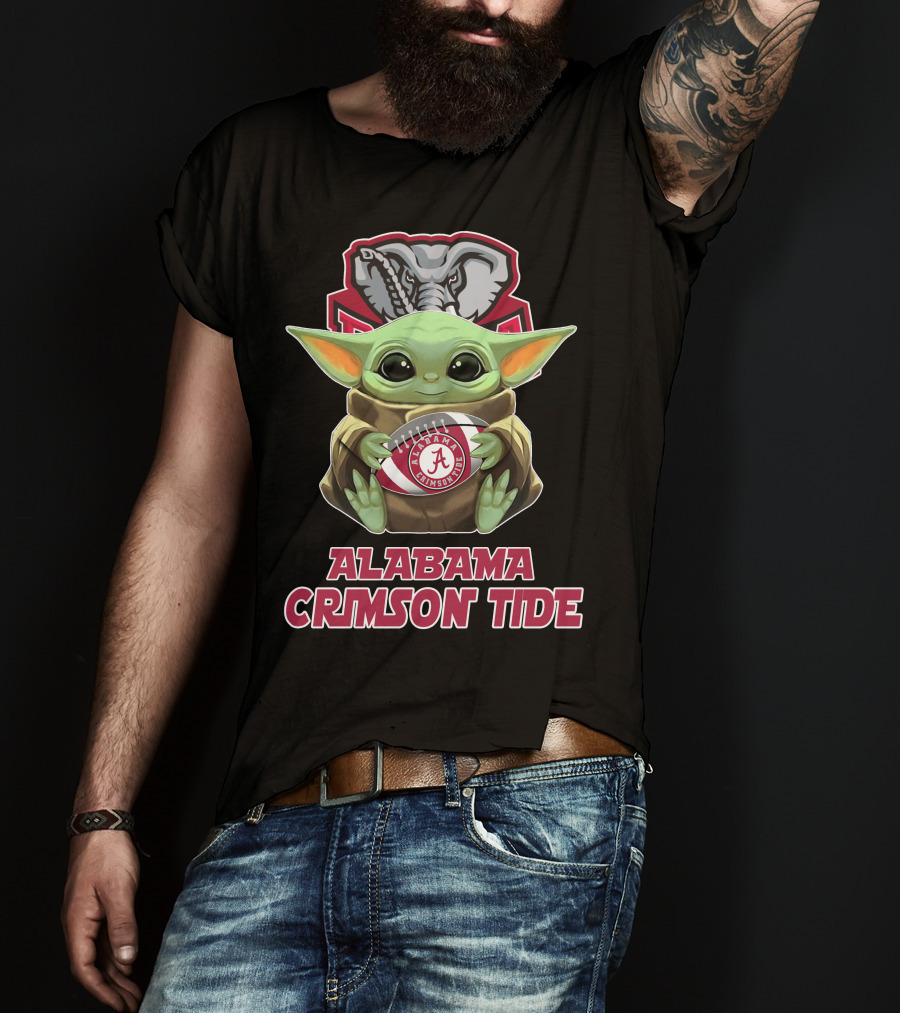 Alabama Crimson Tide Baby Yoda Holding Football T-Shirt