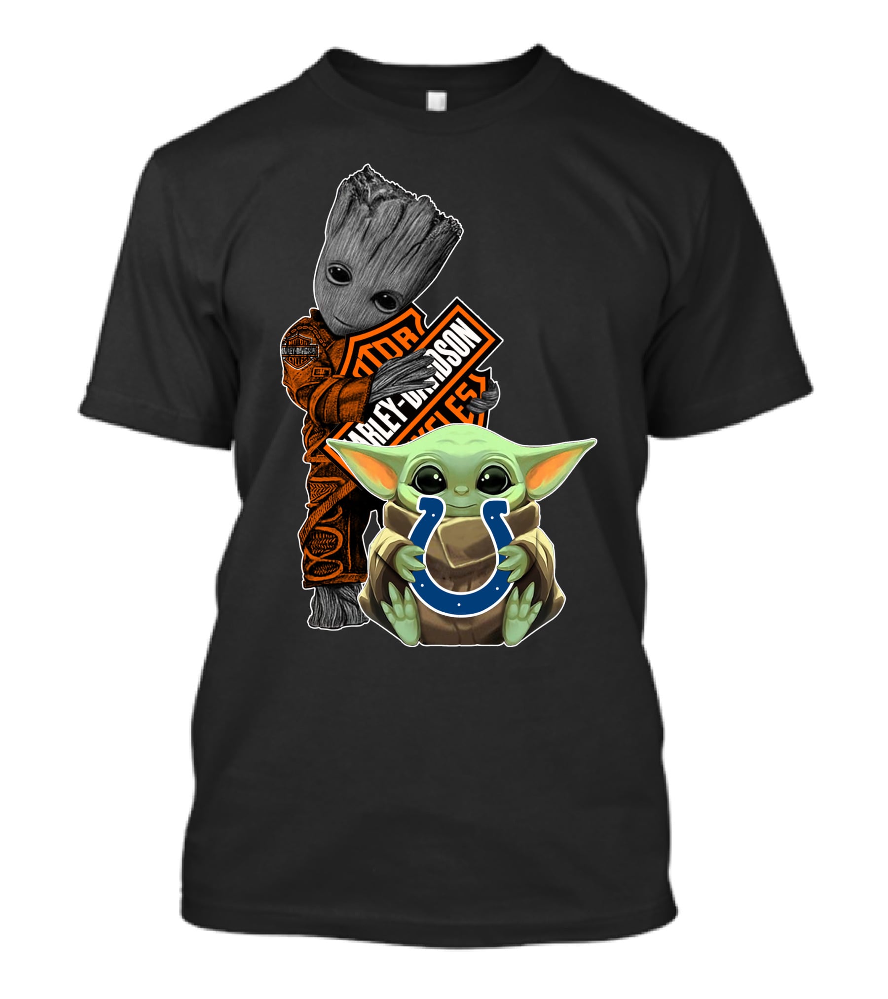 Harley Davidson Groot And Baby Yoda Colts T-Shirt