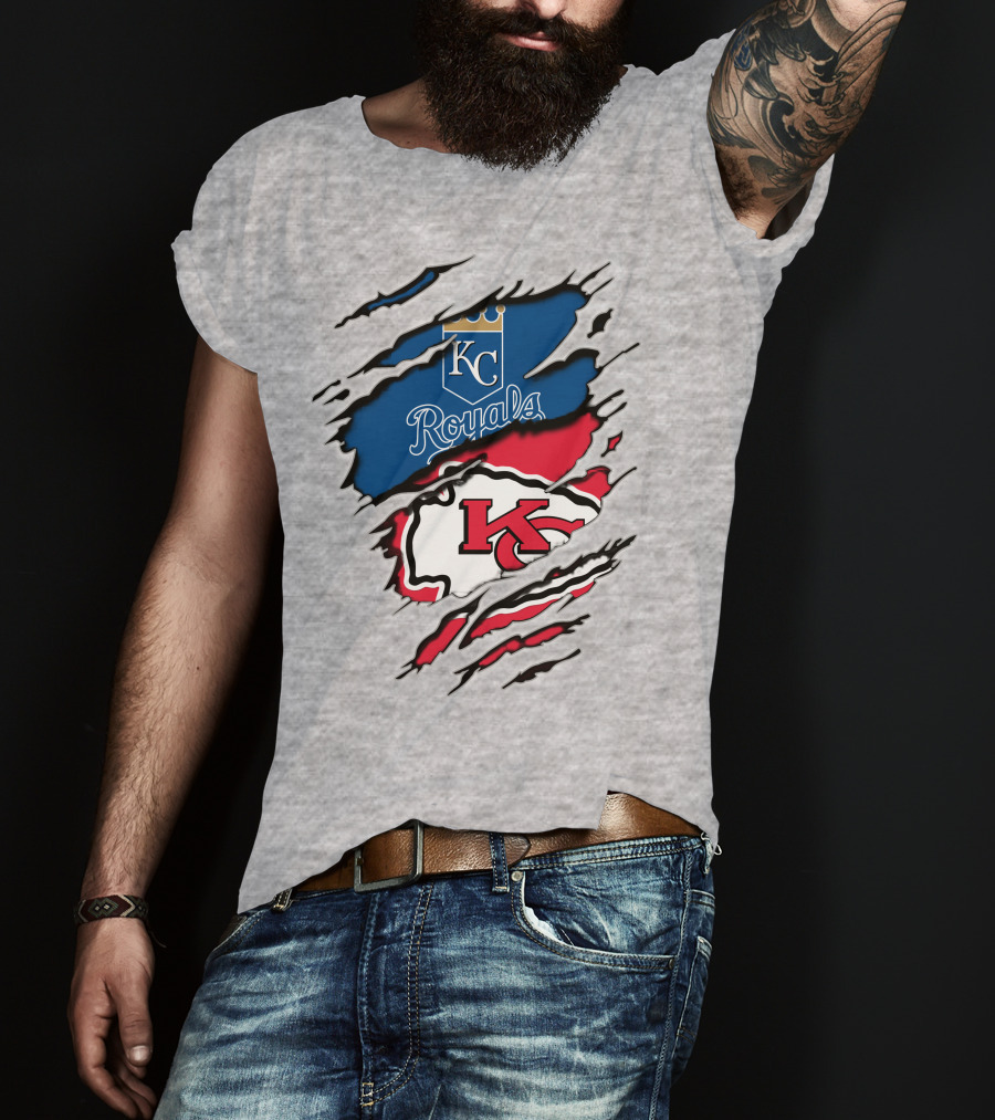 Kc Chiefs Royals Crossover Logo Fusion T-Shirt