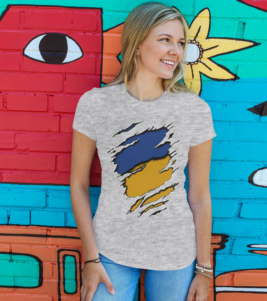 Pack Cus Blue And Yellow Ripped Claw Marks T-Shirt