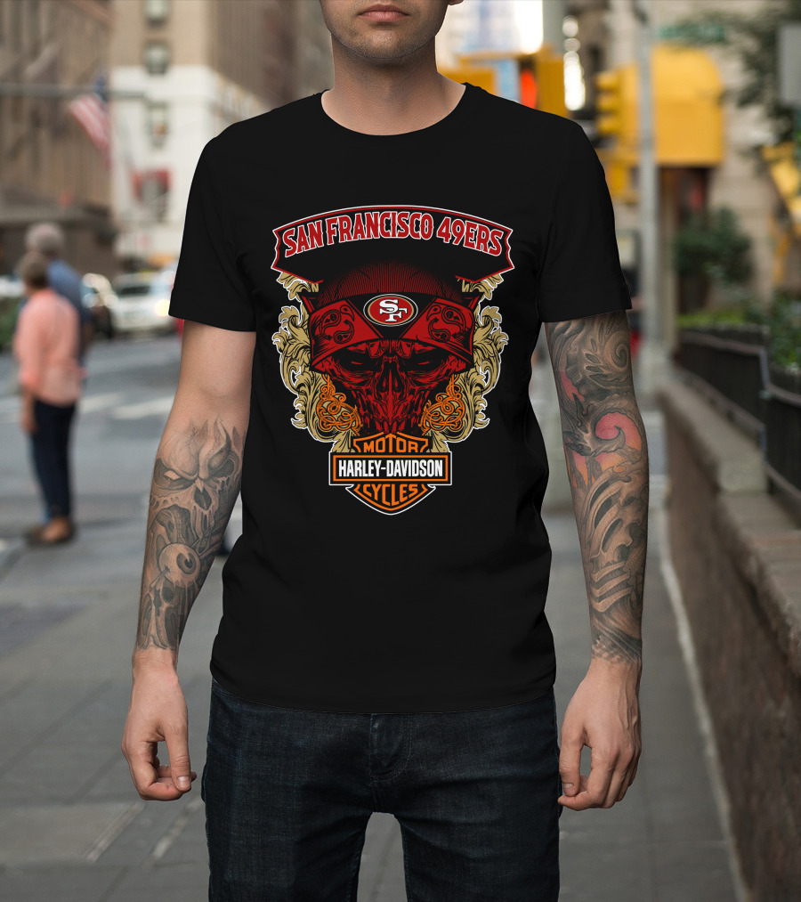 San Francisco 49ers Harley Davidson Motorcycles Skull T-Shirt